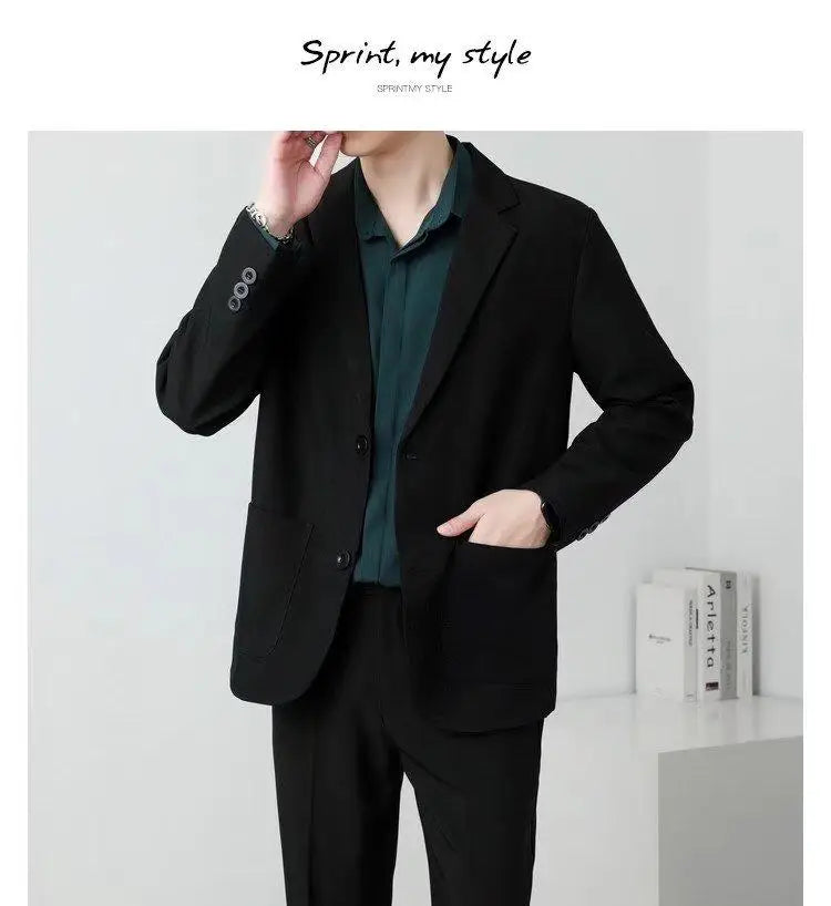Men Suit Jackets Blazer Coat Slim Fit Smart Casual Autumn New Fashion Clothing Two Buttons Solid Color Korean Black/Khaki/Coffee