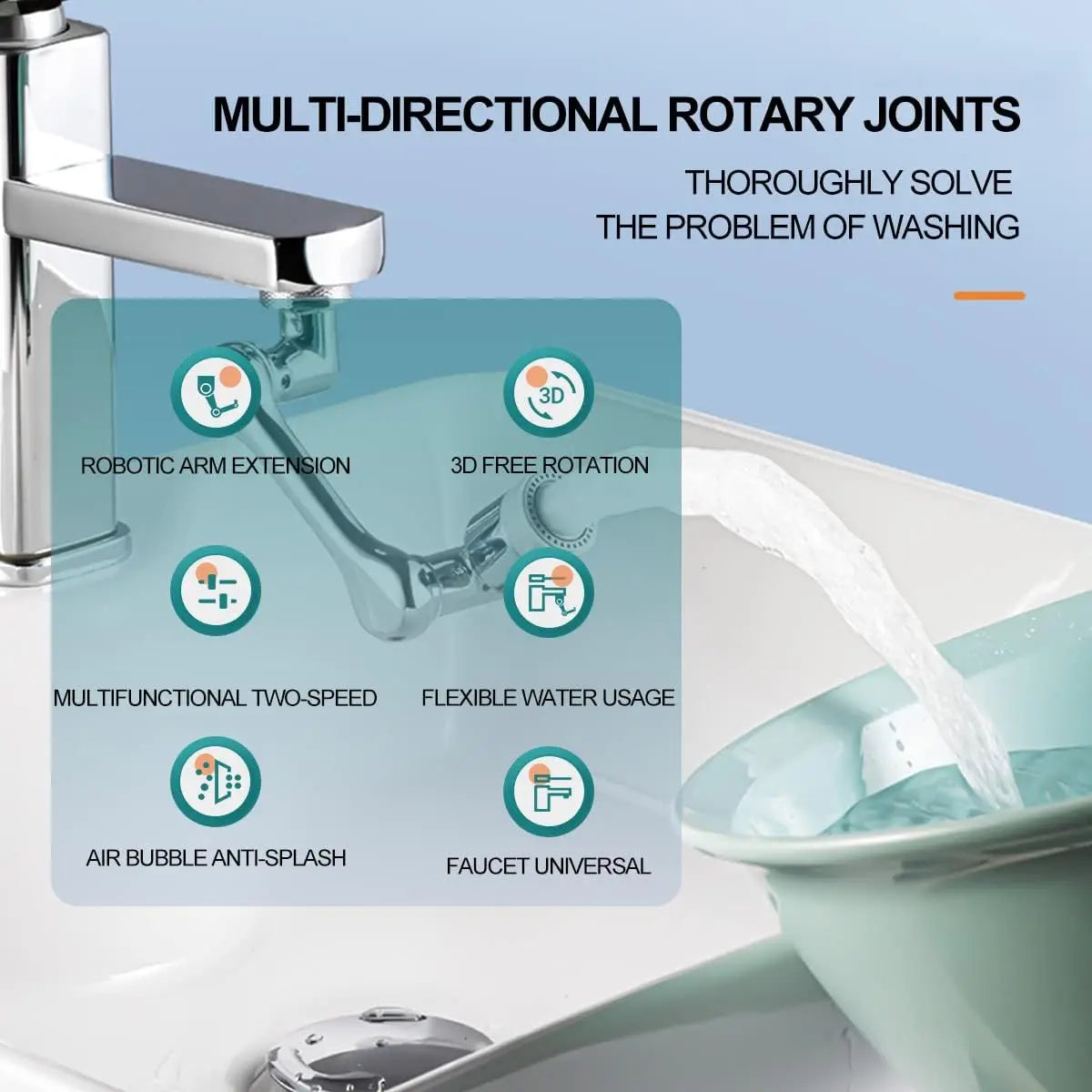 Universal 1080° Swivel Kitchen Faucet Extender with Dual Spray Modes Flexible Arm and Aerator Nozzle for Easy Sink Cleaning