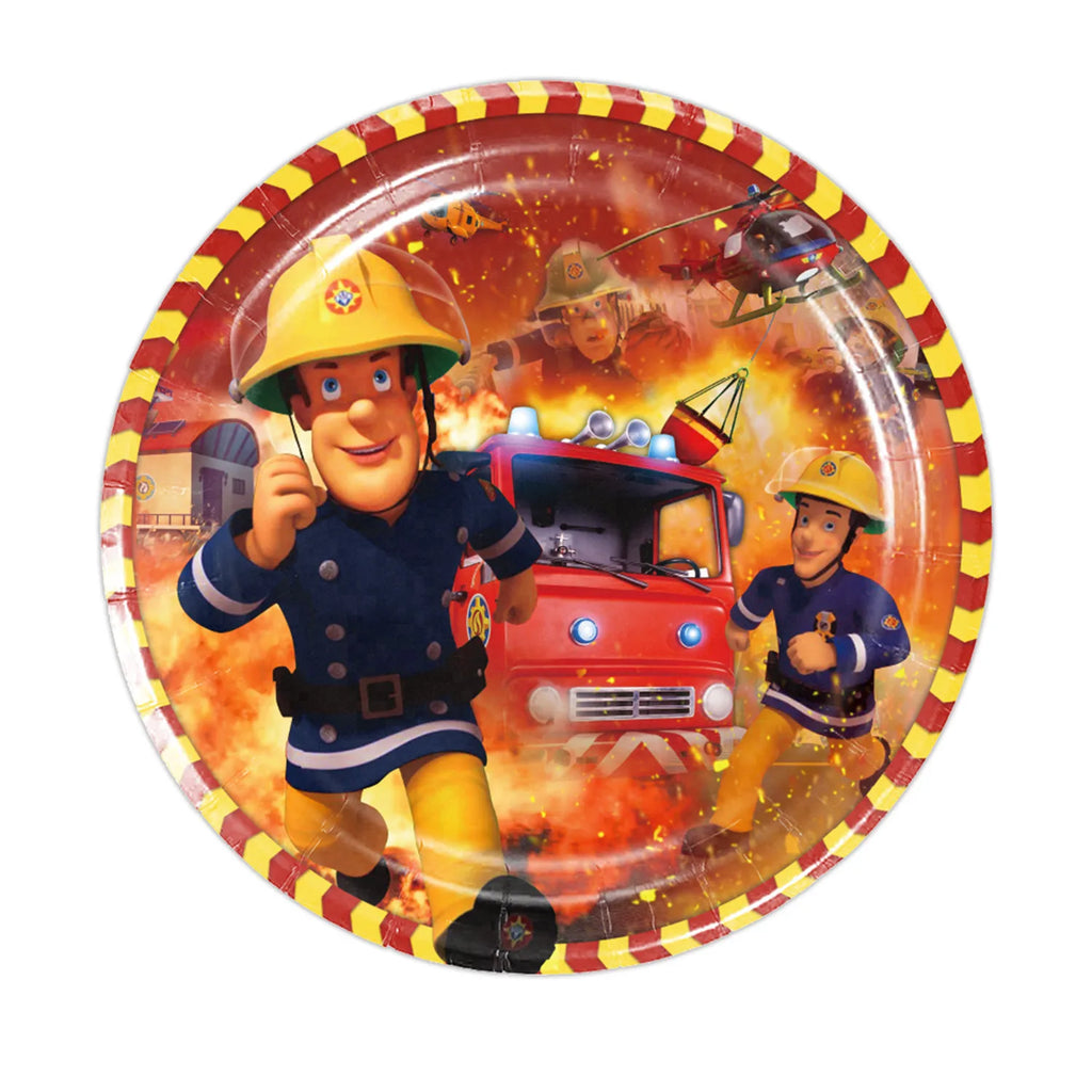 Fireman Sam Party Supplies Disposable Tableware Set Paper Plates Cups Tablecloth Fire Truck Birthday Party Decor Boys Baby Showe