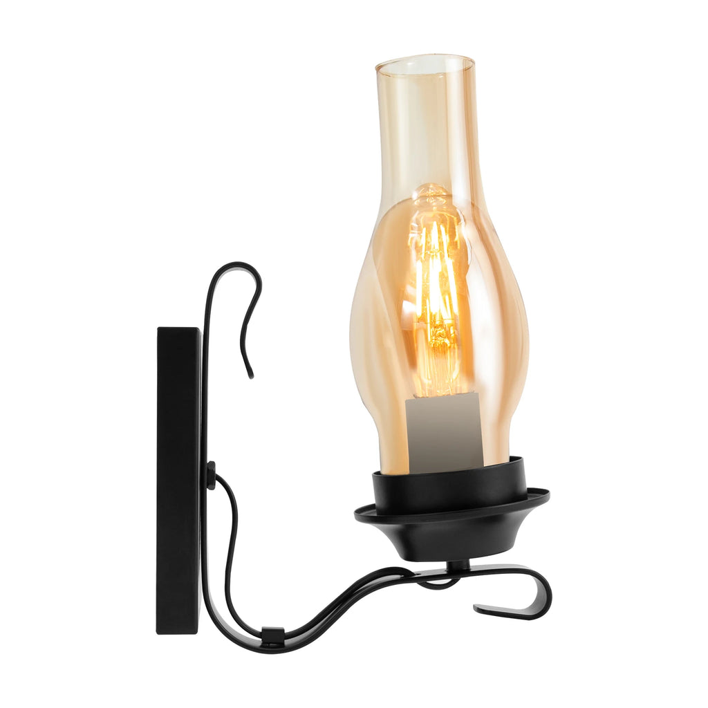 Wall Light with E27 Lamp Holder, Iron and Glass Construction, Soft Lighting, Dimmable Design, Retro Style for Home Decor