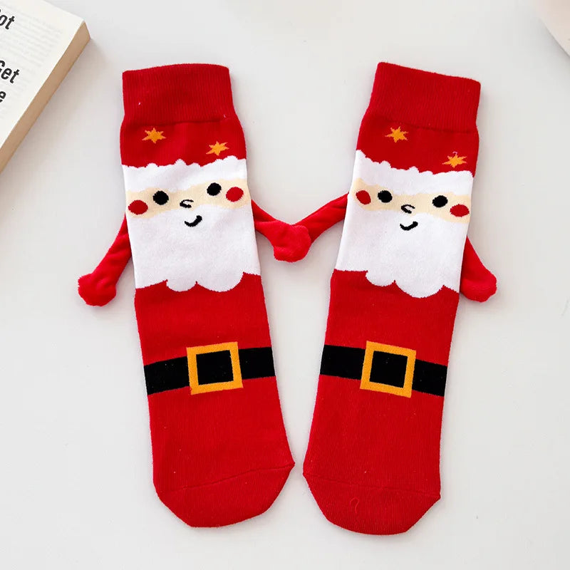 Women's Socks Cartoon Creative Christmas Wear Funny Handholding Kawaii Cute Socks High Quality Cotton Mid-tube Socks For Girl