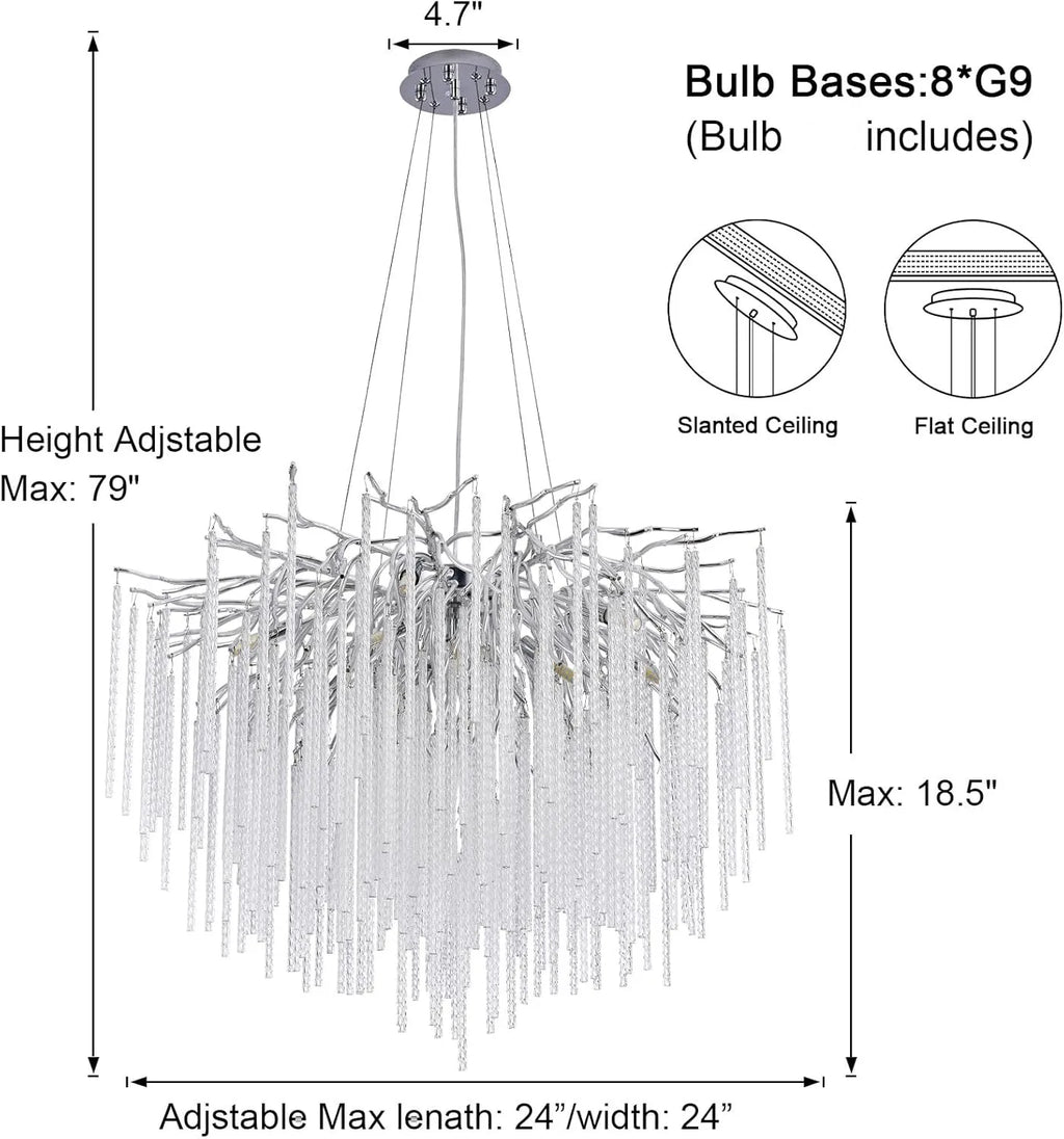 Long Crystal Branch Chandeliers For Dining Room Kitchen Table, Modern Black Crystal Hanging Chandelier Living Room Bedroom