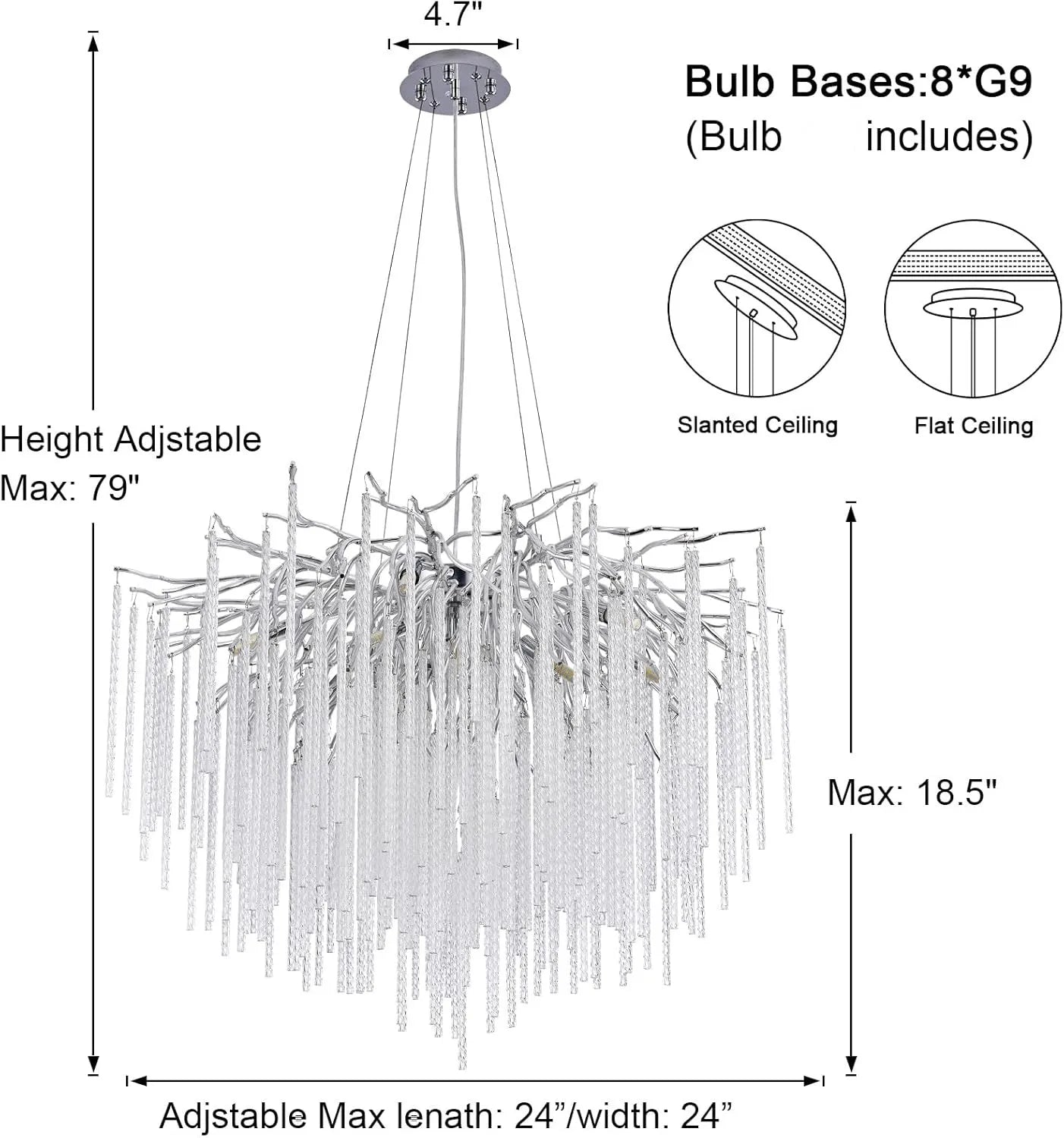 Long Crystal Branch Chandeliers For Dining Room Kitchen Table, Modern Black Crystal Hanging Chandelier Living Room Bedroom
