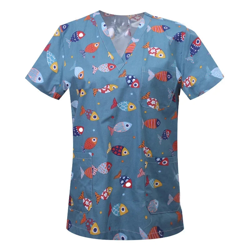 Women's Nursing Clothing High-quality Print Top Accessories Doctors Medical Uniform Hospital Nurse Beauty Salon Scrubs Top Women