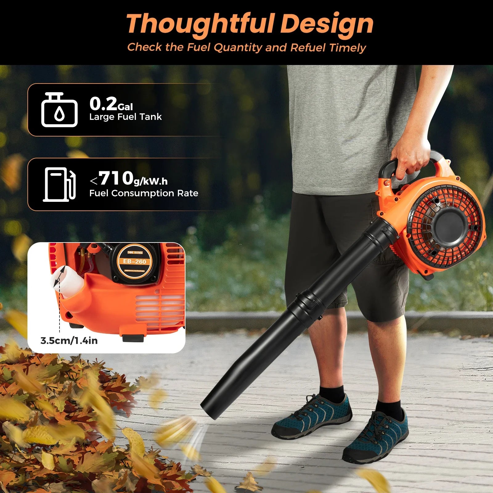 Gasoline Leaf Blower 25.4cc,Gas-Powered Leaf Blower with 25.4cc Engine,Anti-Suction Mesh,Ergonomic Handle for Yard and Lawn Care