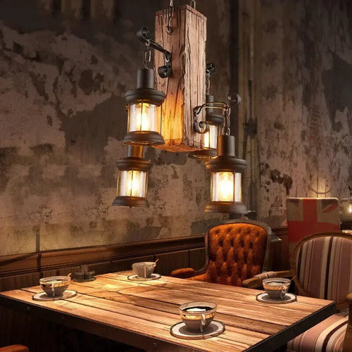 4 Light Rustic Country Chandelier Wood Fixture Pendant Industrial Cafe Bar Loft Farmhouse Country Wood Chandelier 110V