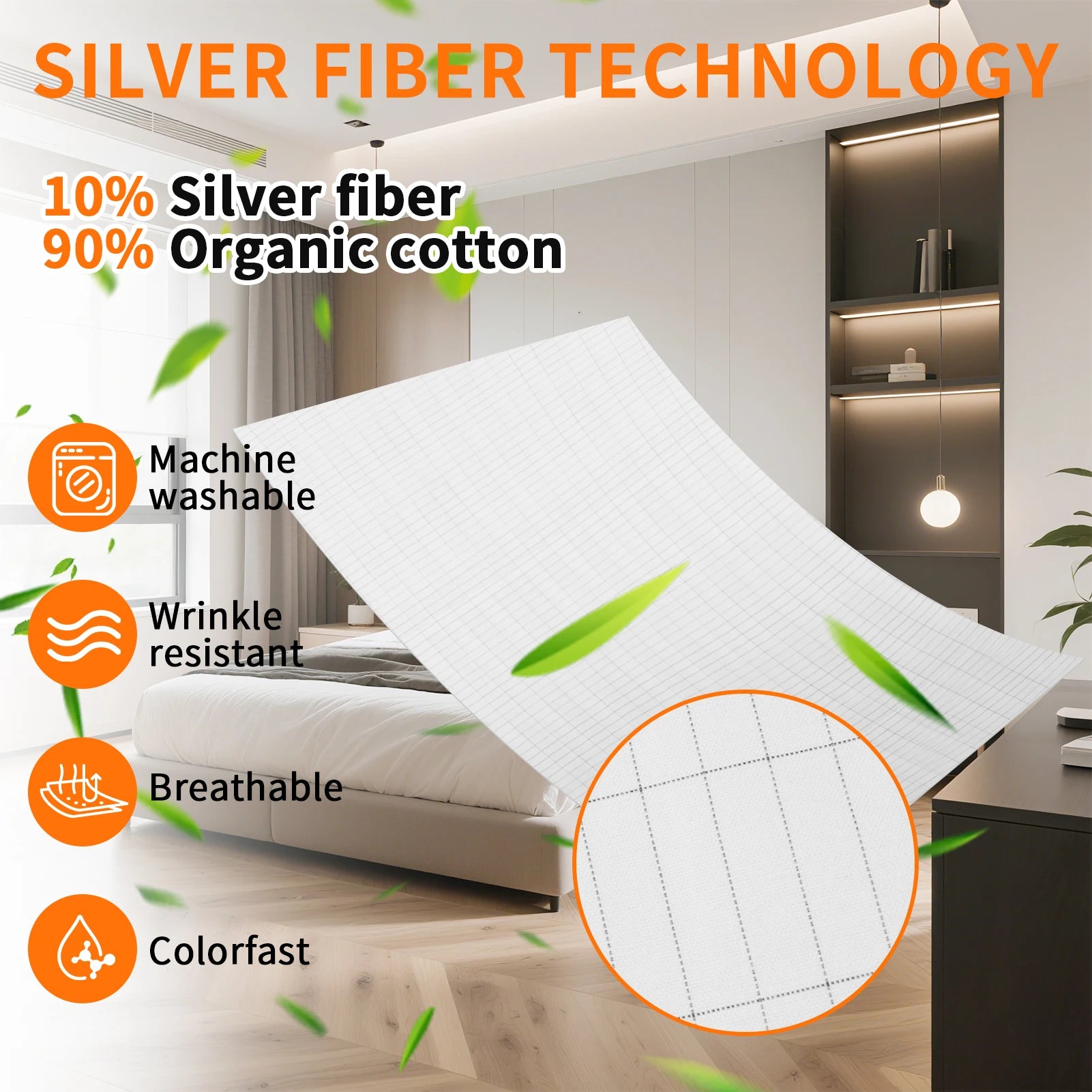 Grounding Bed Sheet Grounding Mat Earthing UK/USA/EU Plug with 10%Silver Fiber & 90%Organic Cotton Earth Energy Mat for Healthy