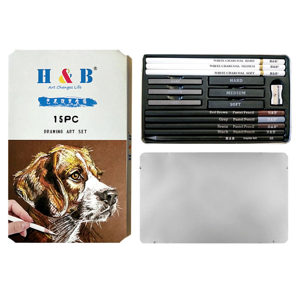 15PCS/Set Art Supplies Drawing Kit White Charcoal and Pastel Pencils Set Painting Tools Professional Drawing Kit
