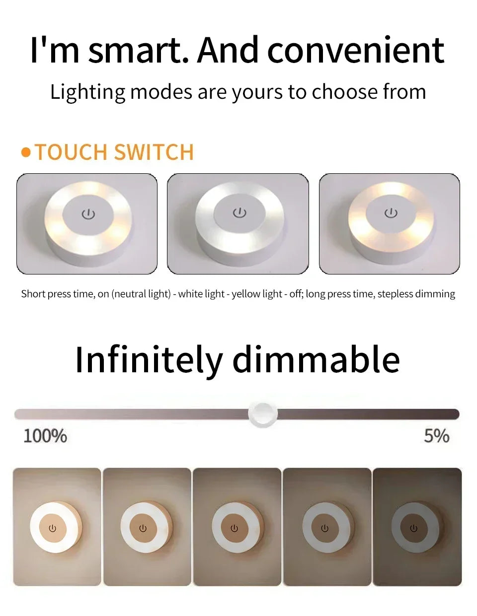 Led Wall Light Portable USB Rechargeable Night Light for Living Room Bedroom Lighting Lamps Bedside Lamp Touch Light Home Decor