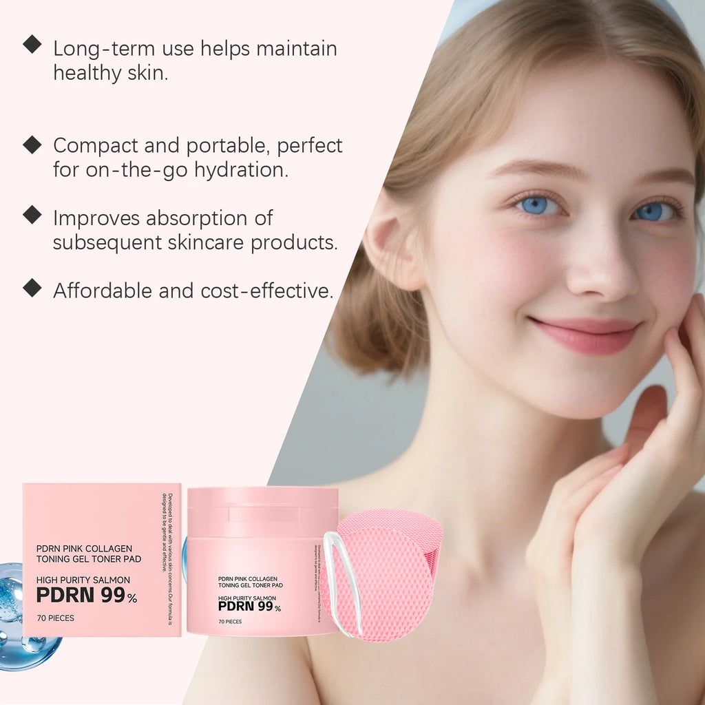 PDRN Pink Collagen Toning Gel Toner Pad Hydrating Shrink Pores Brightening Improve Skin Elasticity Smoothing Firming Cotton Pads
