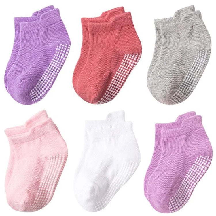 6Pairs/set Children's Socks For Boys Girls Casual Sport Kids Floor Boat Boy Girl Solid Baby Toddler Sock Anti-slip Spring Autumn