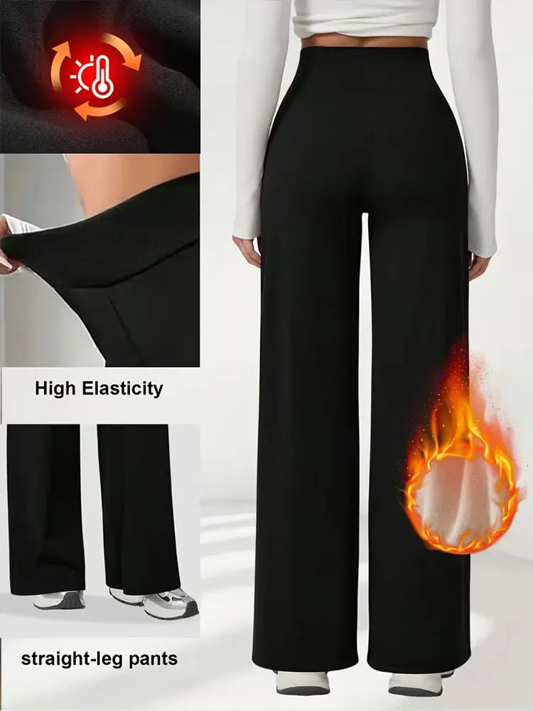 Plush Wide Leg Trousers Warm Winter High Waisted Straight Pants Outdoor Skiing Jogging Or Exercise Winter Women's Pants & Capris
