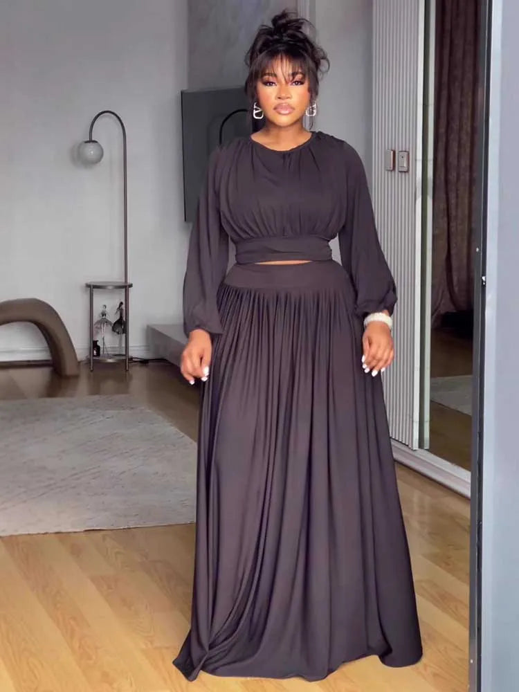 Female Clothing Autumn 2-piece Sets for Women Long Sleeve Top and Long Skirt Set Ladies Casual Dress Set Wholesale Dropshipping