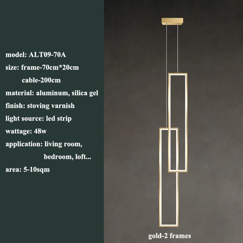 Modern Rectangle Led Pendant Lamp Living Room background Wall Chandelier Home Decor Bedroom Bedside Hanging Light Lustre Fixture