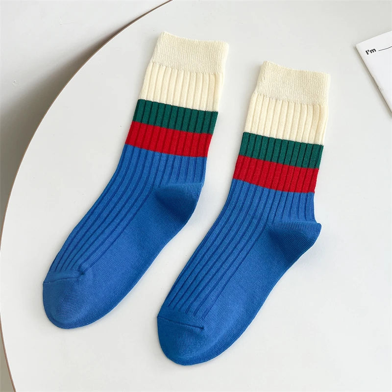 Socks For Women New Fashion Autumn Striped Cotton Long Socks Breathable Soft Korean Style Cute Embroidery Girls Casual Comfort