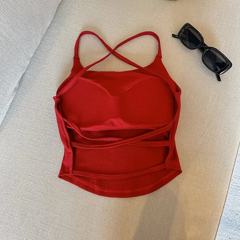 Summer Sexy ort Tank Top Women's Slim Fit Csole Vest Outerwear with Chest Pad Strap Vest Pure Color Faion Design