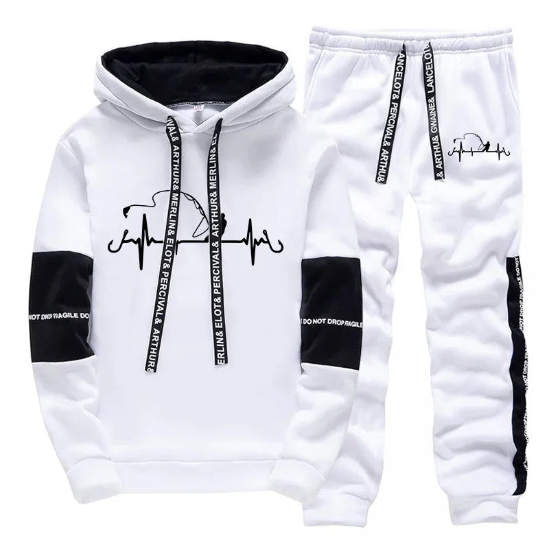 Mens Tracksuit Printed Casual Sweatshirts Sportswear Outdoors Gym Sports Jogging Mens Clothing Fashion Single Piece Hoodie Pants