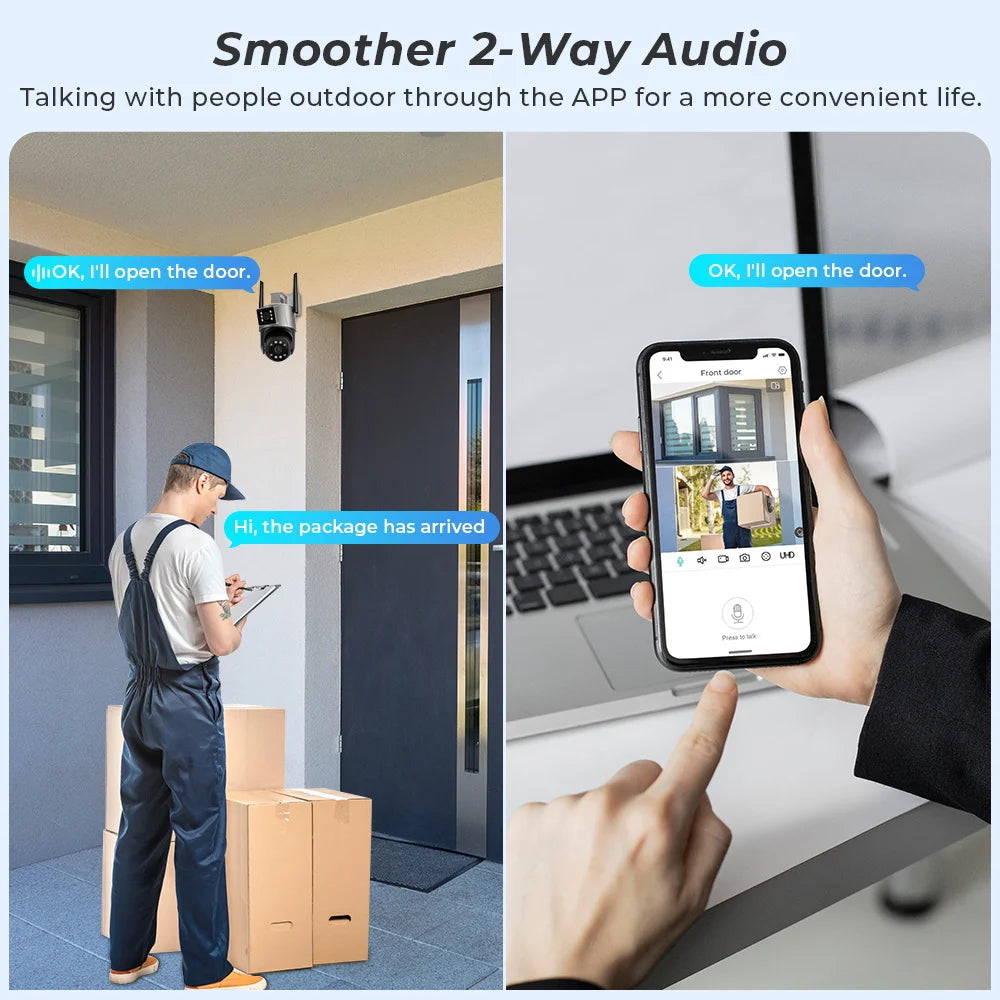 8MP 4K Dual Lens PTZ IP Camera Outdoor Ai Human Detection CCTV Security Camera Color Night Vision Wifi Surveillance Camera ICsee