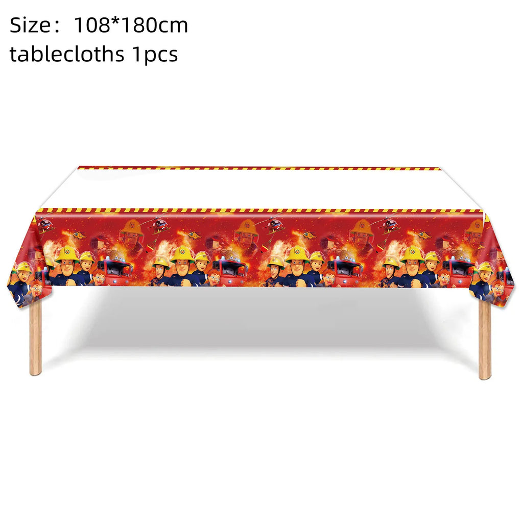 Fireman Sam Party Supplies Disposable Tableware Set Paper Plates Cups Tablecloth Fire Truck Birthday Party Decor Boys Baby Showe