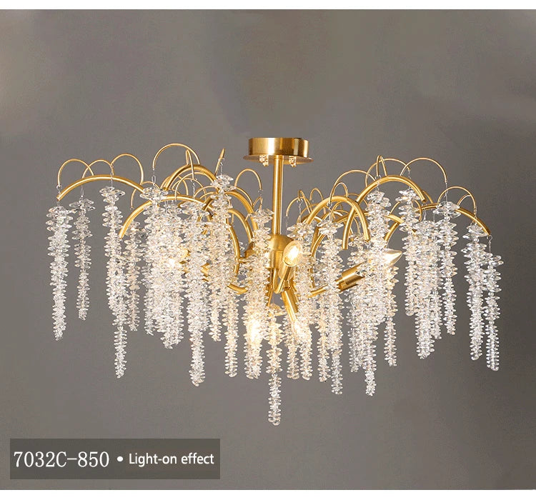 Morden LED Art Strip Crystal Ceiling Chandeliers Branch Pendant Lamp Villa Hall Hanging Light Home Decor Lustre Lighting Fixture