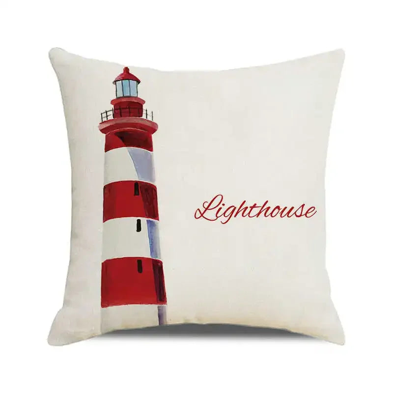Throw Pillow Cover Watercolor Lighthouse Navigation Ocean Seagull Boat Home Sofa Cushion Cover Home Decor Pillowcase 40x40 Cm