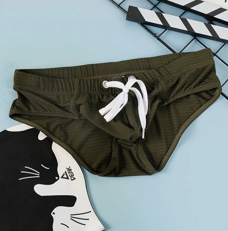Men's Solid Color Swim Trunks Drawstring Slim Fit Anti-Slip, Quick-Dry Athletic Tight Sports Shorts Comfortable Swimming Bottoms