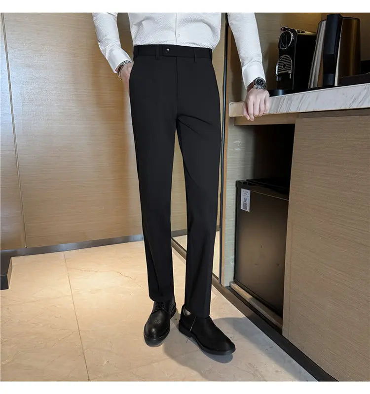 Men Suit Pant Elastic Waist Solid Slim Fit Dress Pants Light Thin Business Casual Office Social Trouser Oversized Men Clothing