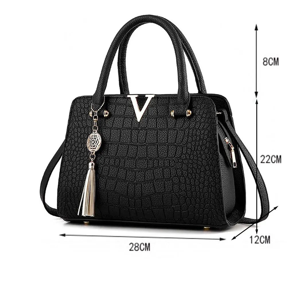 Women's Crocodile-Print Handbag New PU Leather Tassel Shoulder Bag Large Capacity Handle Bag Lady Purse For Outdoor Shopping
