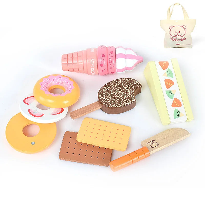 Wooden Pretend Play Food Kitchen Toys Classic Cutting Cooking Set Kids HousePlay Educational Imitation Game Toys for Girls Boys