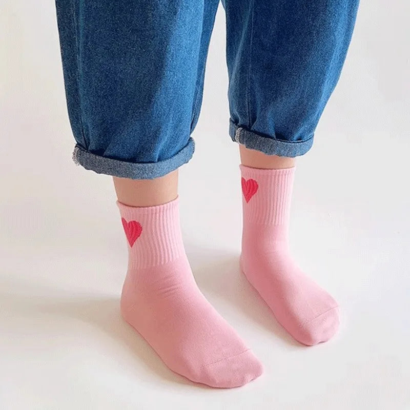 5 Pairs Children's Socks Girls' Socks Mid Tube Socks Autumn/Winter Love Cute Versatile Casual Socks