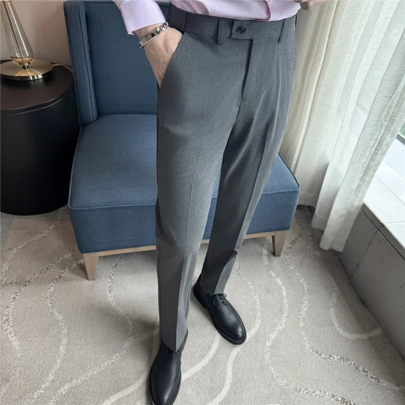 Men Suit Pant Elastic Waist Solid Slim Fit Dress Pants Light Thin Business Casual Office Social Trouser Oversized Men Clothing