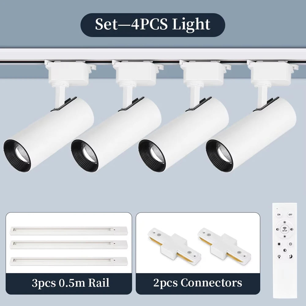 Dimmable Track Light with Remote Control Led Spot Lights 110V 220V Ceiling Lamp for Living Room Bedroom Kitchen Linear Lighting