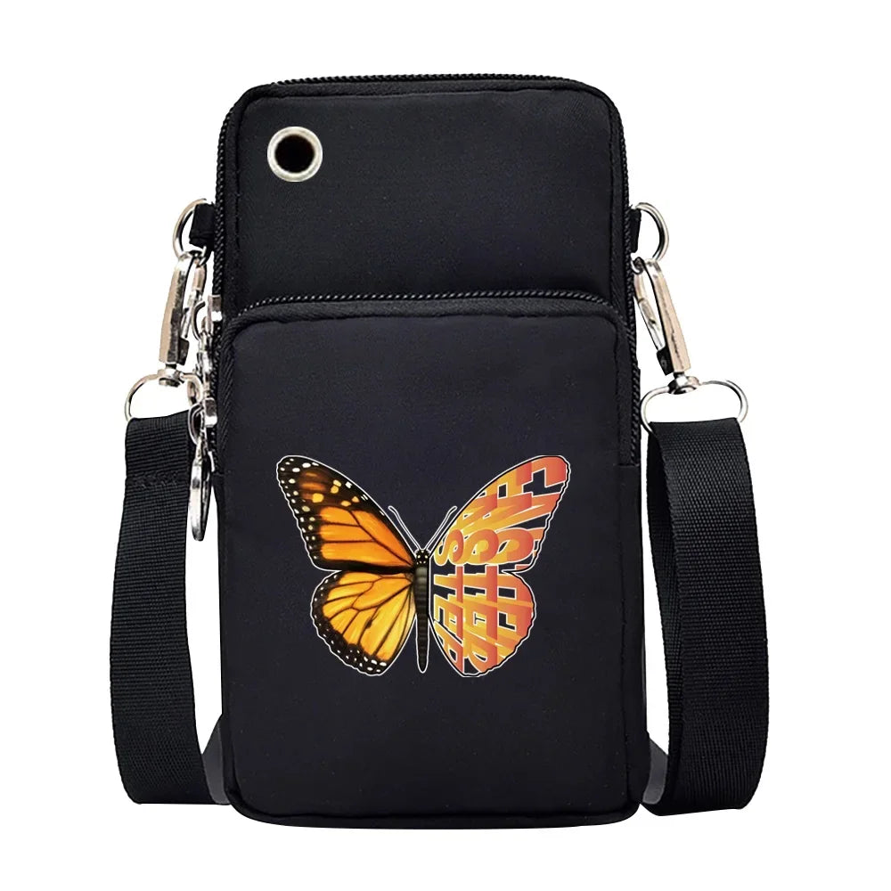 Universal Mobile Phone Bag Iphone 13 Huawei Shoulder Cross-body Package Women Sport Pouch Unisex Arm Wrist Bags Butterfly Print