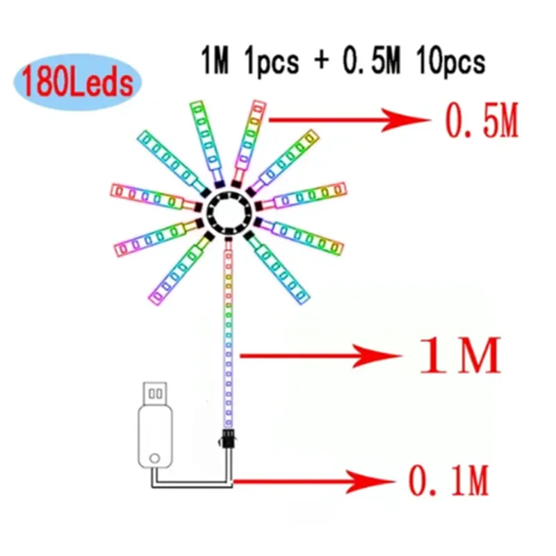 5V RGB Firework Strip Light LED Bluetooth 24key Remote Control USB WS2812 Changing Color Smart Lamp Sync Music Home Decor Lights