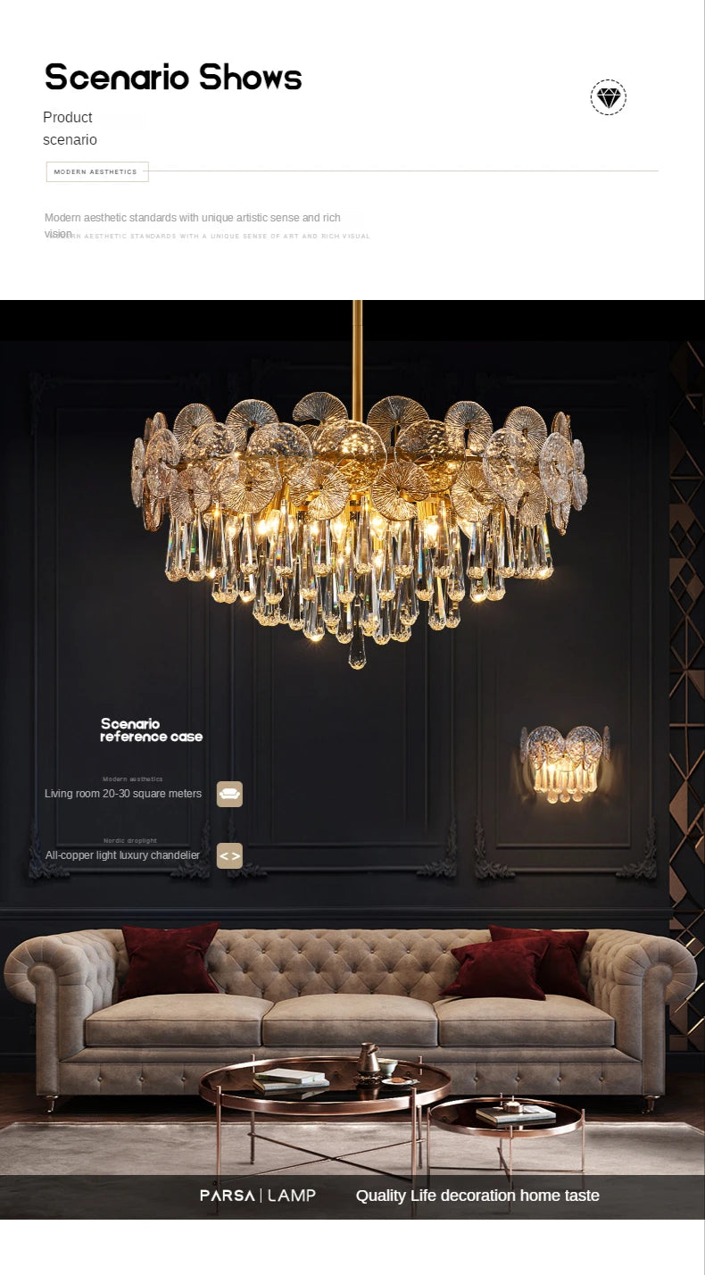 Nordic Luxury Living Room Lotus Pendant Lamp 2024 Modern Crystal Chandeliers Bedroom Restaurant Hotel Home Decor Lustre Fixtures