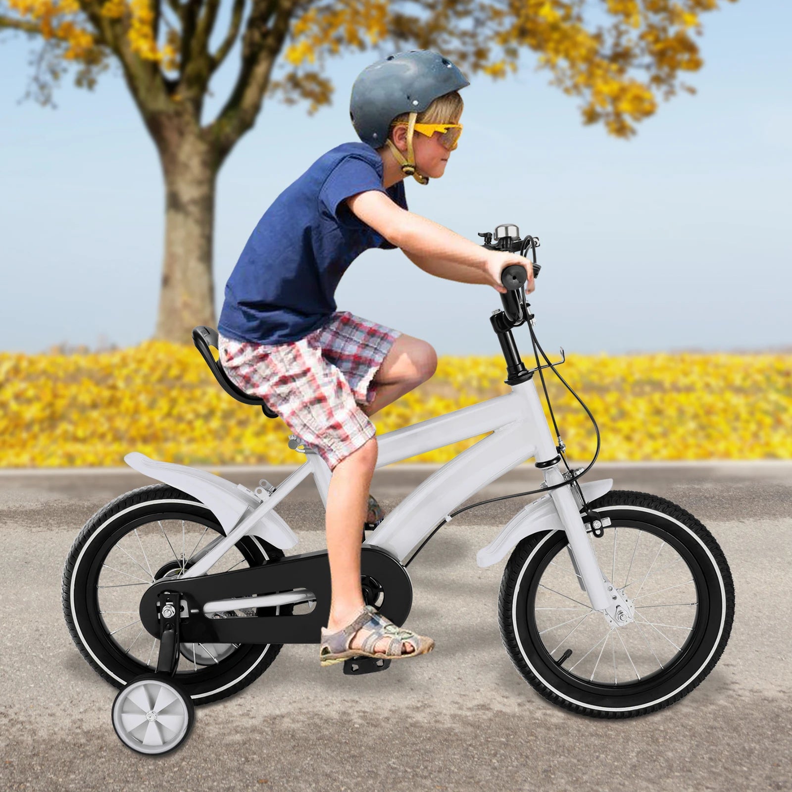 14inch Children's Bicycle with Training Wheel for 2-5 Year-Old Boys and Girls, Height Adjustable Kids Bike White/Yellow/Red/Blue