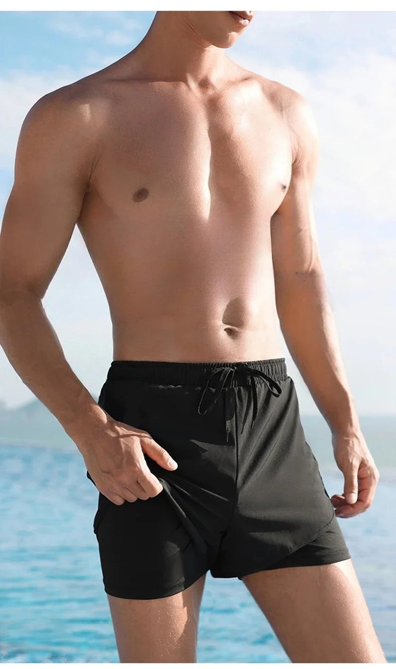 Adult Swimming Trunks for Men 2025 New Style Quick-drying Double-layer Anti-embarrassment Large Size Casual Swimming Shorts
