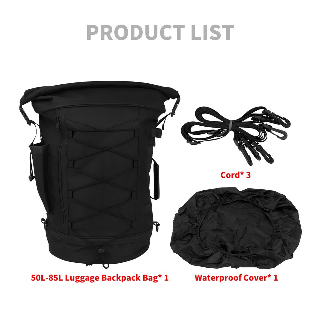 Motorcycle 50L-85L Luggage Backpack Sissy Bar Backrest Bag With Straps Universal For Most Motorcycles Expandable Tail Rack Bag