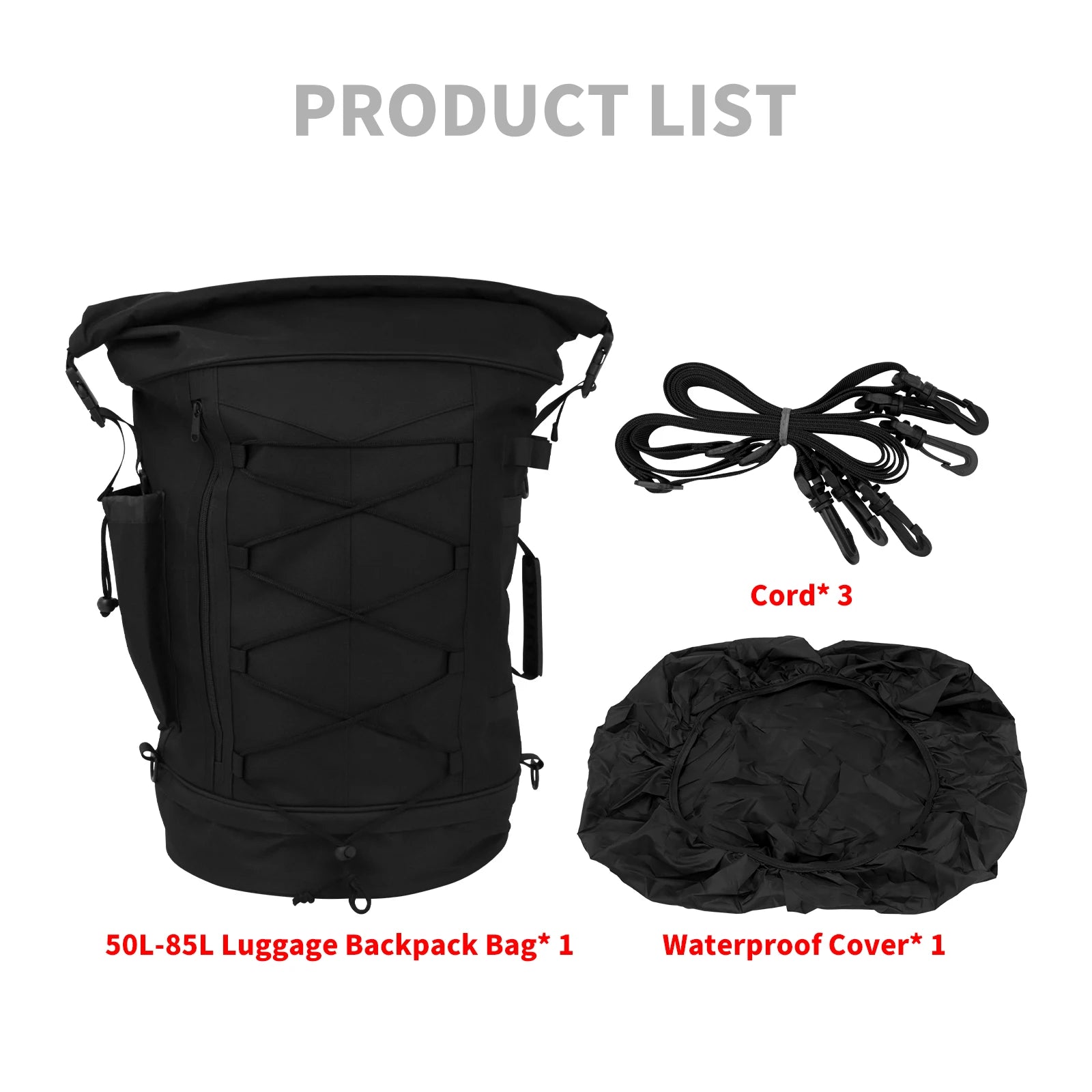 Motorcycle 50L-85L Luggage Backpack Sissy Bar Backrest Bag With Straps Universal For Most Motorcycles Expandable Tail Rack Bag