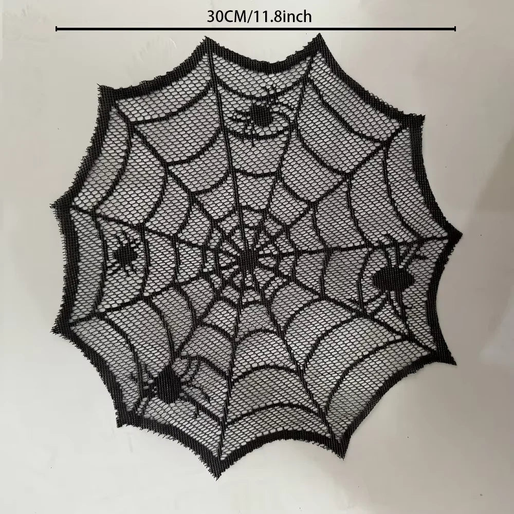 Diameter 30cm Halloween Tablecloth Black Placemat Disposable Spider Table Runner Halloween Decoration Set