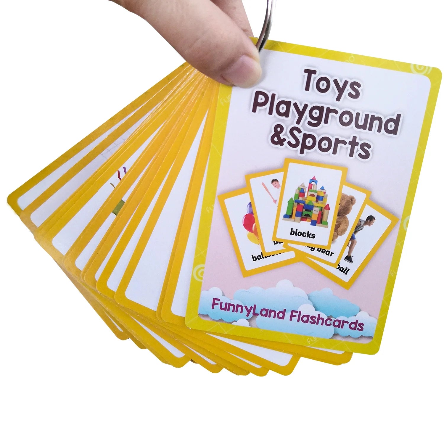 26Pcs Toy Playground & Sports Theme English Flashcards for Kids Children Homeschool Vocabulary Early Educational Cognitive Cards