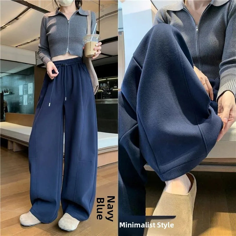 Loose Wide Leg Pants Women's High Waist Trousers Casual Sports Grey Curved Blade Long Length plus Size Comfortable Summer 2025