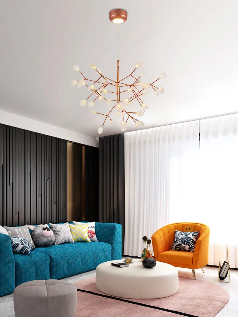 Nordic LED Firefly Ceiling Chandelier Modern Living Dining Room Pendant Lamp Bedroom Hanging Light Lustre Home Decor Fixture2023