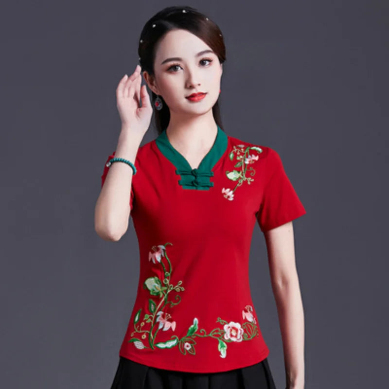 Women Clothes Shirts for Women T-shirts Y2k Tops Vintage Women Clothing Fashion Casual Elegant Summer Embroidery Ethnic Style