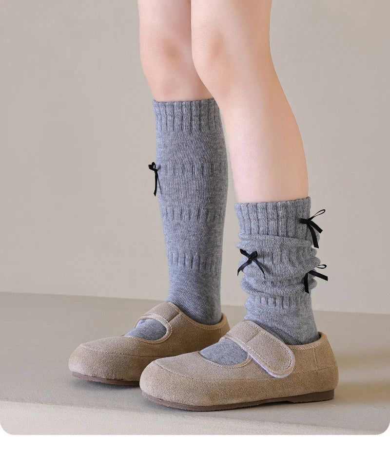 Girls Long Socks Solid Color Sweet Bow Kids Long Sock Girls Student Socks For Girls Warm Girls Stocking For 1-12 Year