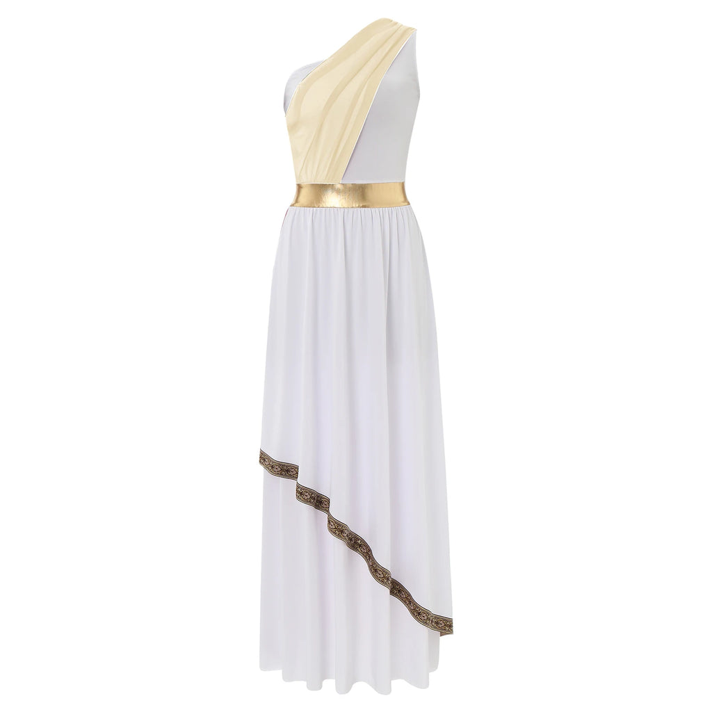 Womens Ancient Greek Costume Halloween Greek Princess Deity Queen Cosplay Flowy Tulle Chiffon Toga Dress Carnival Fancy Dress Up