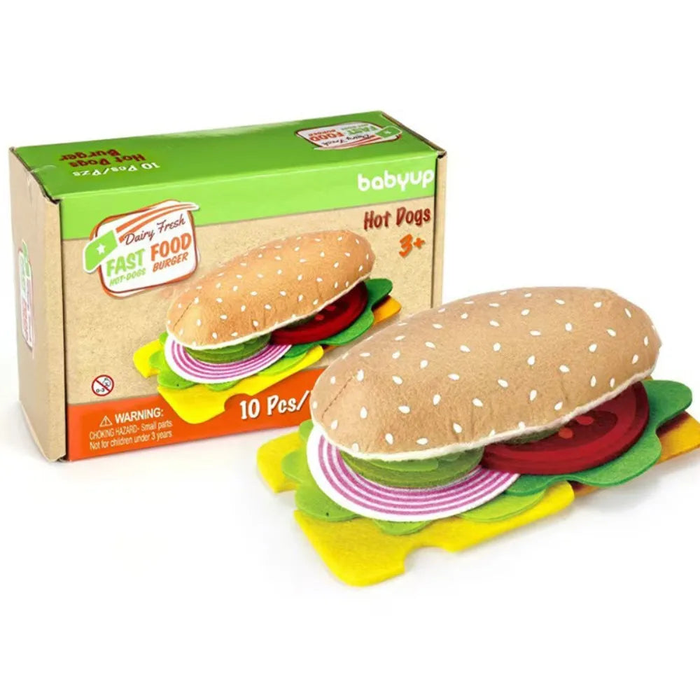 A Set Plush Material Felt Food Set Interactive Creative Children Pretend Play Food Portable Storage DIY Felt Cloth Toy