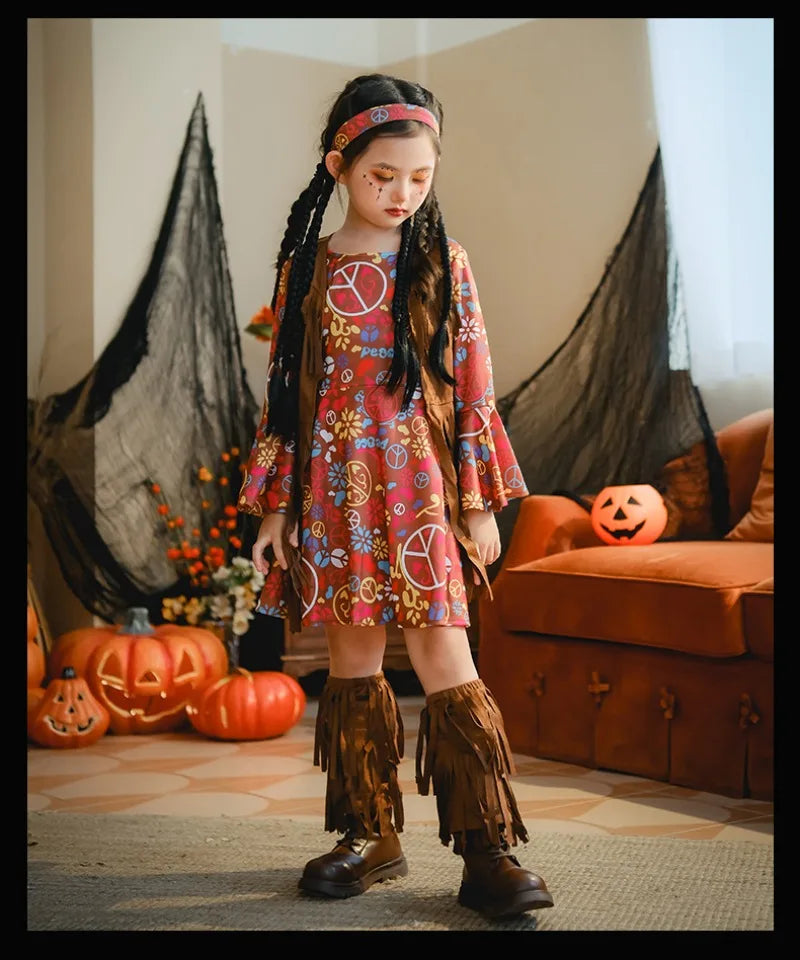 European and American Girls Dress Retro Hippie Vintage Style 70s Disco Party Costume Halloween Cosplay Outfit Stage Performance