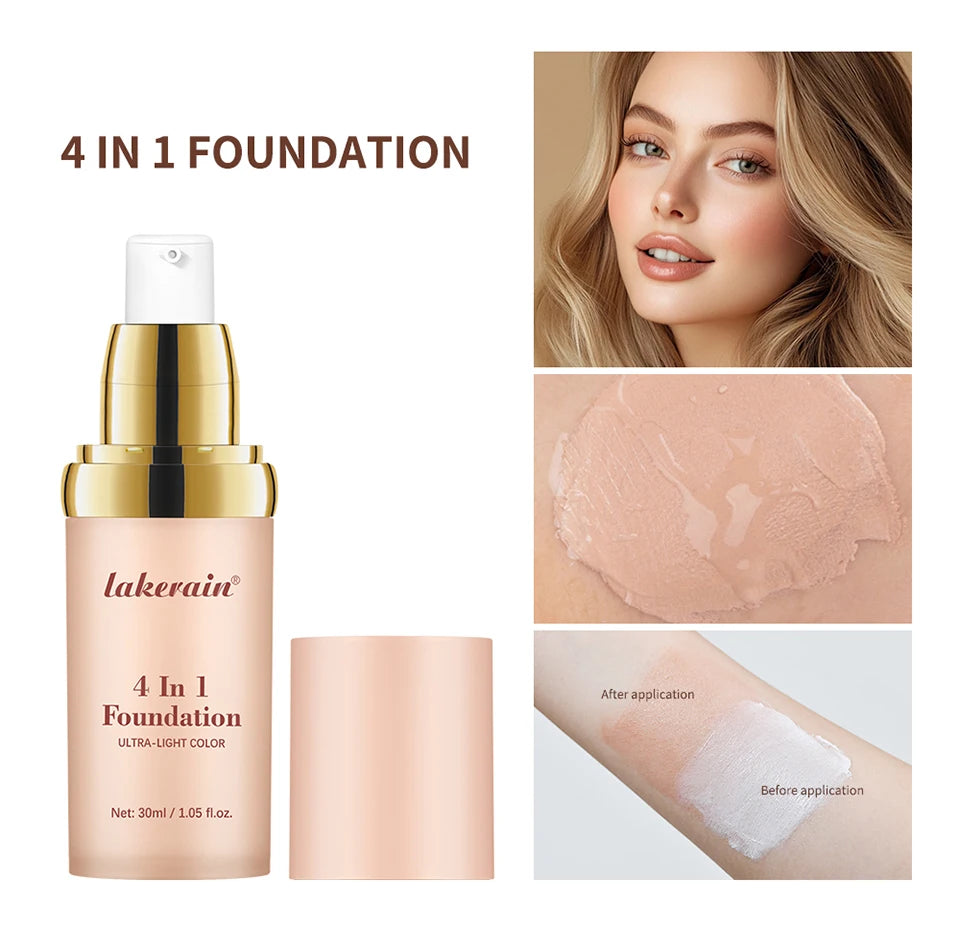 Foundation 4 in 1 - Medium Spectrum with SPF 30+, Longwearing & Waterproof Hydrating Color Changing Foundation Women Cosmetics