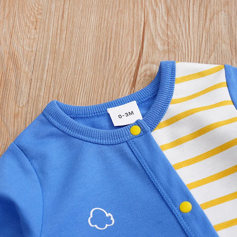 Newborn Baby Clothes 0-12 Months blue car stripe print Long Sleeve Footies Toddler Boy Clothes Kids Jumpsuit Pyjama Bebe